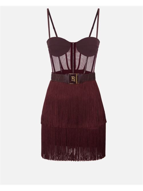 MINI ABITO IN TULLE E FRANGE ELISABETTA FRANCHI | AB82556E2EA4 Merlot
